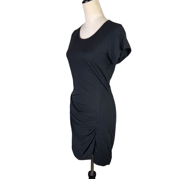 Theory Sunly Black Short Sleeve Shirred Gathered Mini T-shirt Slim Fit Dress - Picture 5 of 14